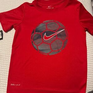 2 Nike boys or girls Red Soccer Graphic Tee and blue Nike Tee.